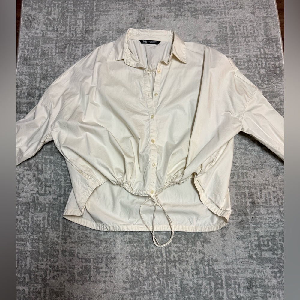 Zara Cream Button-Down Shirt/Top
